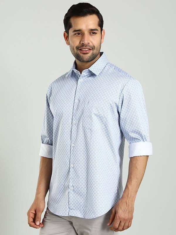 Indian Terrain Men's Regular Fit Full Sleeve Printed Blue Shirt